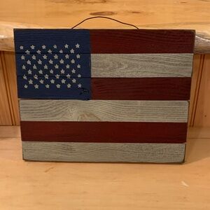 Rustic Wooden American Flag Wall Hanging - Red, Blue, Gray